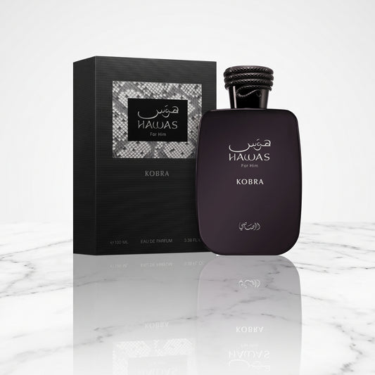 Flacon du parfum oriental Hawas Kobra par Rasasi chez NEWREINE Lyon.