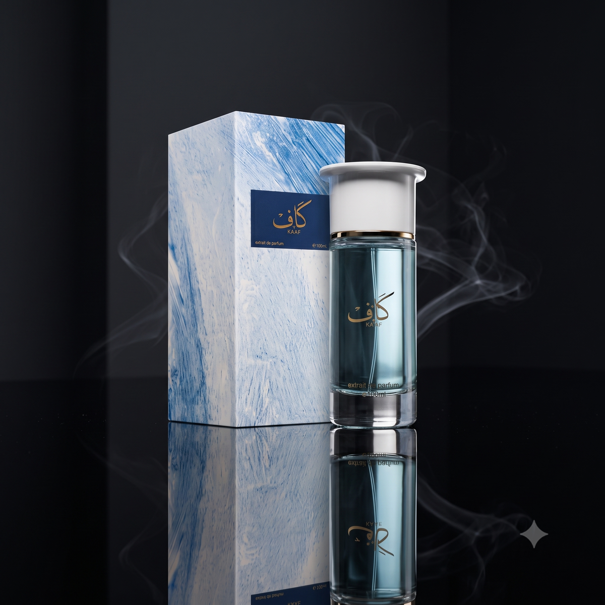 Ambiance prestigieuse et élégante autour du parfum Kaaf d'Ahmed Al Maghribi, boutique NEWREINE.